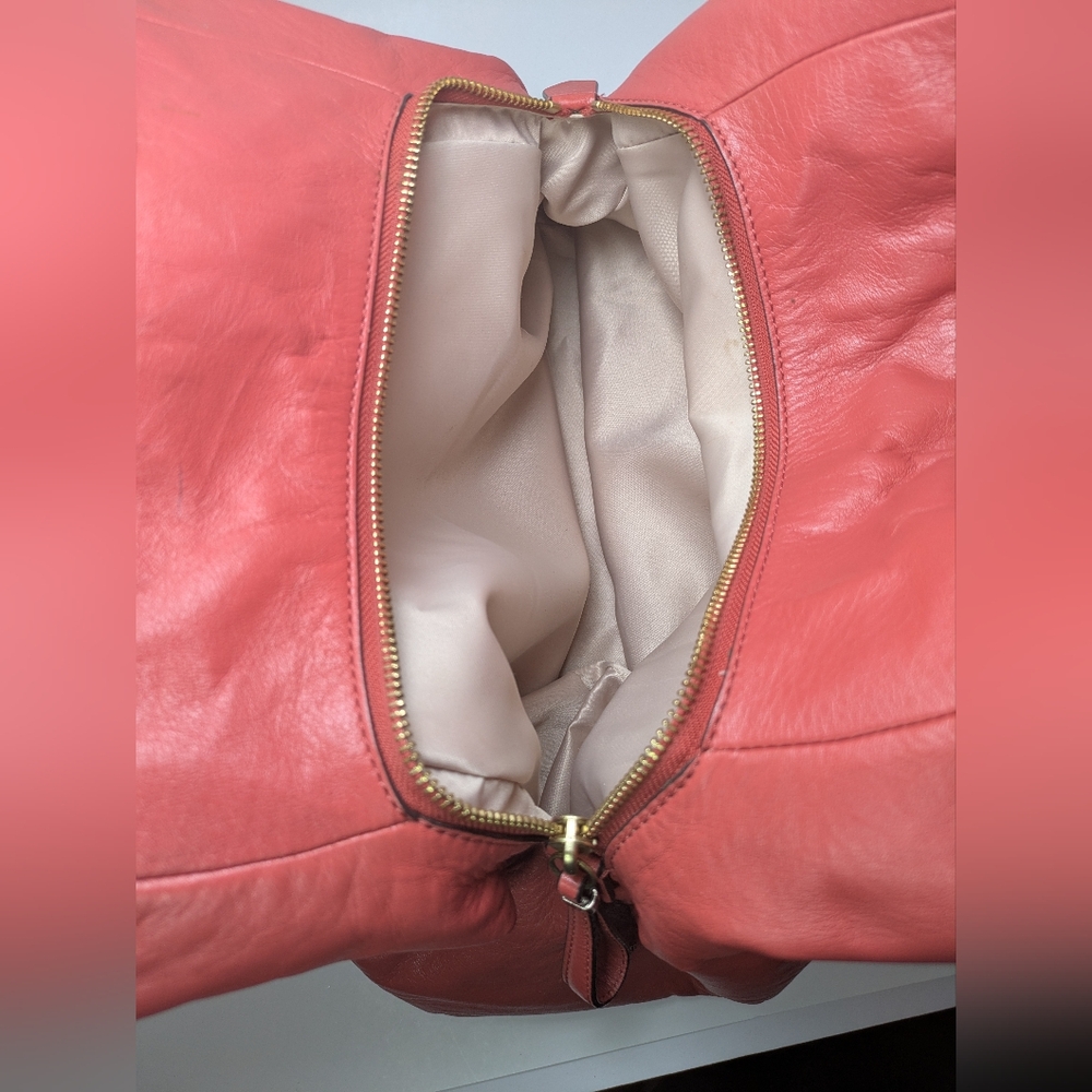 Coach Madison Phoebe Gathered Twist Papaya Leather Shoulder Bag - Picture 11 of 15
